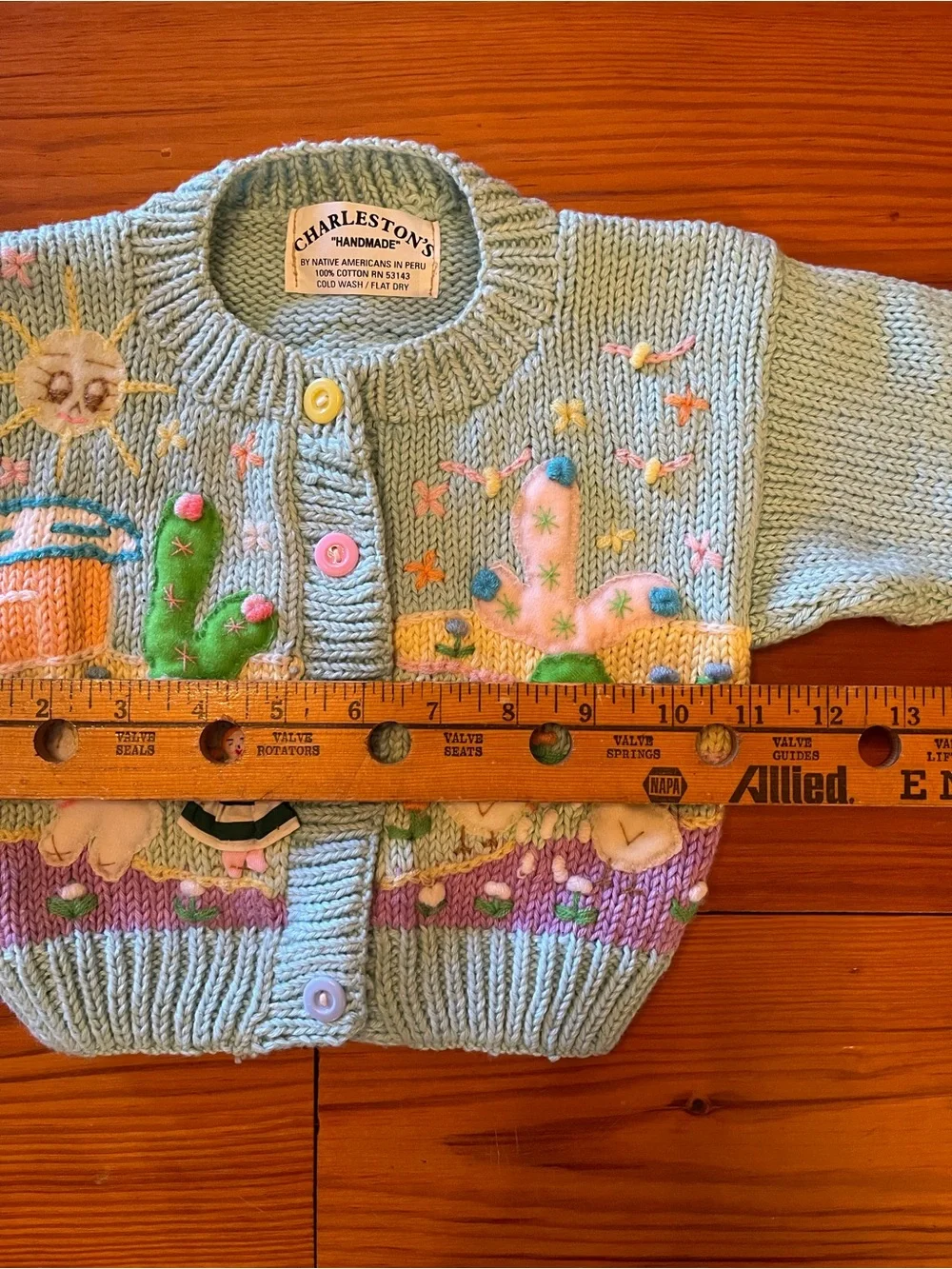 Charleston’s Handmade Embroidered Peruvian Turquoise Girls Baby Sweater